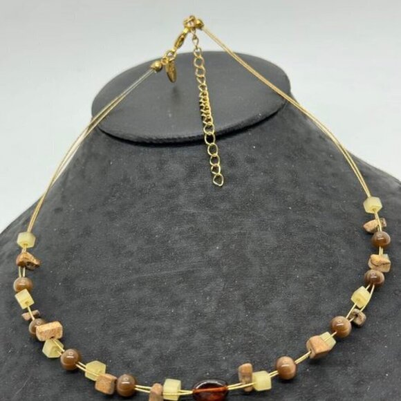 LIA SOPHIA Signed Boho Gold Tone Illusion Stone Bead 16" Necklace - Picture 1 of 1